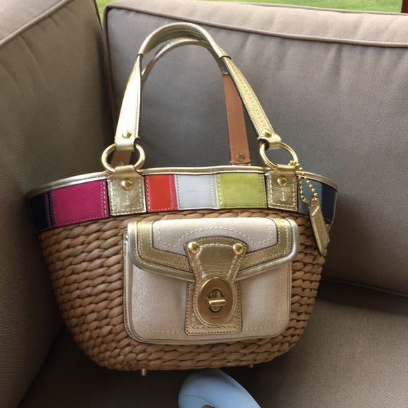 Coach Handbags - Coach large straw bag. Rare & colorful